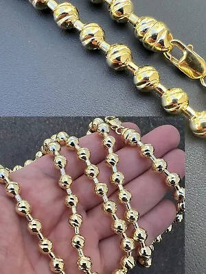 $224.98 • Buy 14k Gold Plated 925 Silver 8mm Ball Bead Chain Moon Cut Dog Tag Mens Necklace