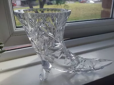 CORNUCOPIA  Horn Of Plenty Cut Crystal Glass Vase • £30