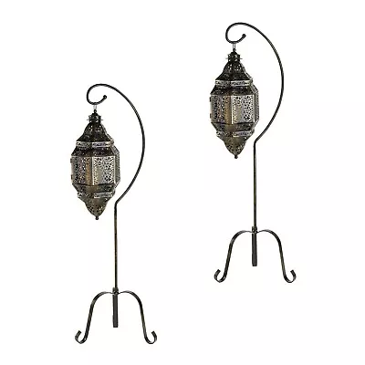 2 Pc Lot Black Moroccan Candle Holder Lantern With Stand Metal Cutouts 41  Tall • $138