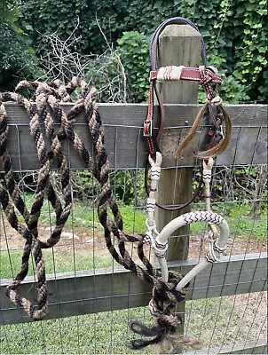 Bitless Hackamore Rawhide Bosal Horsehair Mecate Rein Complete Horse Size Tack • $89.95