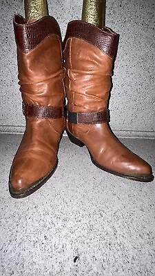 Womens Western Boots Brown Size 7 Genuine Leather Buckle Accents Nice Cowboy • $39.99