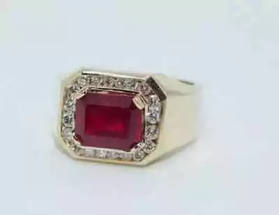 2CT LAB-CREATED EMERALD CUT RED RUBY MENS ENGAGEMENT RING 14k YELLOW GOLD PLATED • $97.49