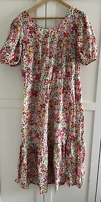 New F&F Size 16 Summer Floral Dress Midi Long Holiday Cotton Bright Happy Green • £16