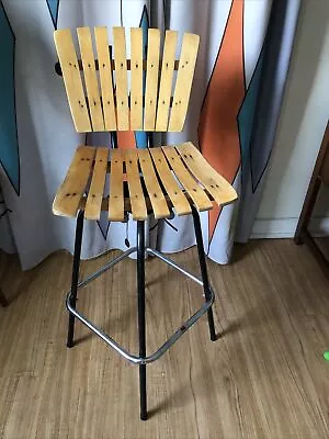 Vintage MCM Wood Slat Swivel Bar Stool Chair Tiki Arthur Umanoff Style • $50