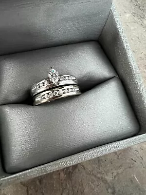 $650 • Buy 14KWG Engagement/wedding Ring Set 6.5