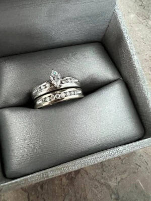 $650 • Buy 14KWG Engagement/wedding Ring Set 6.5