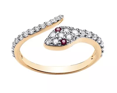 9ct Yellow Gold On Silver Ruby & CZ Snake Serpent Ring Size J To U • £16.95