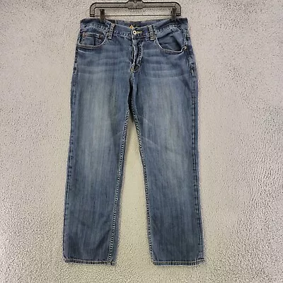 Lucky Brand Jeans Mens 33 Blue Straight Leg Button Fly Medium Wash Denim Casual • $23.95