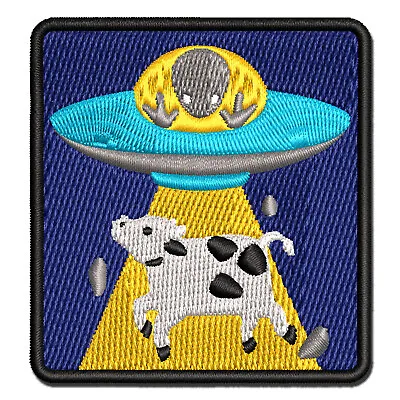 Alien UFO Abducting A Cow Multi-Color Embroidered Iron-On Patch Applique • $12.99