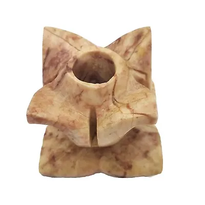 Heavy Onyx Sculpture ROSE Candle Holder Brown And Beige Lines With Base • $11.95