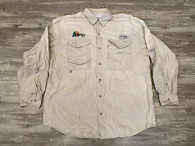 Men's Columbia PFG Fishing Button Shirt Size Large Heller Bros Logo Light Brown • $15.50