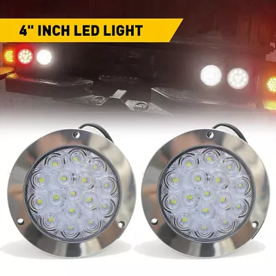 2X 4 Inch Round 16-LED Tail Light Reverse Backup Lamp White For Truck Trailer US • $18.85