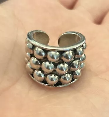 Vintage Mexico Taxco Wide Sterling Silver 925 Ball Stud Ring Heavy 13g Size 7 • $65