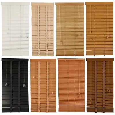 Real Wood Venetian Blinds Horizontal Wooden Slat Valance Hanging Window Privacy • £15.99