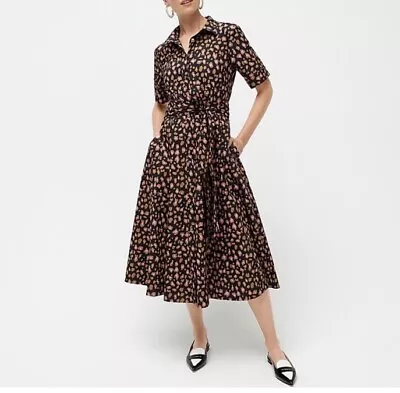 J Crew Leopard Tie Waist Fit And Flare Dress 10 Short Sleeve Pockets  NO BELT • $49.98