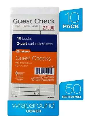 2-Part Carbonless Guest Checks 10 Books 500 Checks ADAMS- 500 Guest Checks • $16.99