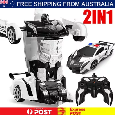 Remote Control Transform RC Robot Police Car Remote Car Toys Boys Gift Battery • $15.90