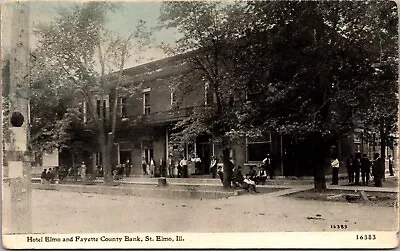 Postcard Hotel Elmo And Fayette County Bank In St. Elmo Illinois • $8