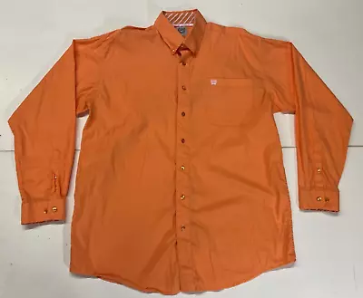 Cinch Men's Western Shirt Large Orange Cowboy Button Up Long Sleeve Flip Cuff • $18.99