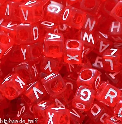 500pcs Cube Red Mixed Alphabets / Letters Acrylic Beads 6mm • £4.99