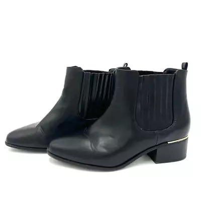 $28.99 • Buy JustFab Womens Jacki-E Ankle Boots Booties Black Pull Tab Almond Toe Mid 8.5