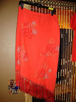 $65.50 • Buy Vintage Muse Two Piece Top & Dress Orange Embroidered Flowers And Fringe Bottom