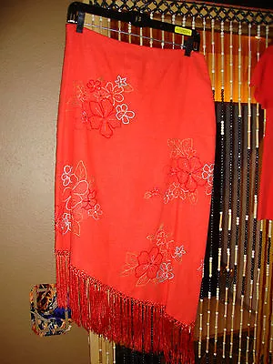 $65.50 • Buy Vintage Muse Two Piece Top & Dress Orange Embroidered Flowers And Fringe Bottom