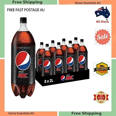 Pepsi Max Cola Soft Drink 8 X 2L FREE DELIVERY AND FAST SHIPPING NEW AU • $34.99