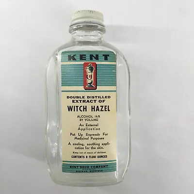 RARE Vintage Witch Hazel 8oz Bottle Kent Drug Co Allegan Michigan Apothecary • $26