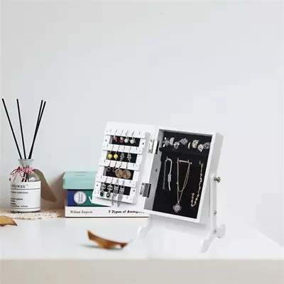 Small Mirror Jewelry Cabinet Organizer Storage Box Countertop With Stand White • $22.40