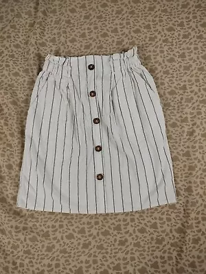 Sienna Sky Womens Striped Paperbag Mini Skirt White Button Front Small • £5.70