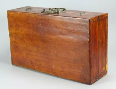 = Antique 19th C. Chinese Luggage Case Suit Case Leather Lined Wood & Brass Lock • £196.77