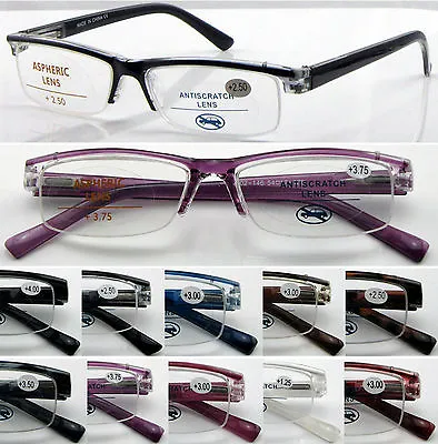 £7.19 • Buy L146 Classic Plastic Semi-Rimless Reading Glasses Spring Hinges More Colors ***