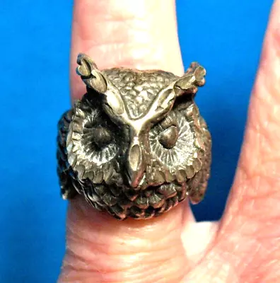 Anodized Sterling Silver Figural Owl Ring Band Vintage Size 4.5   8.4 Grams • $85