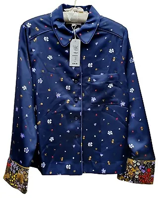 MARKS & SPENCER Per Una Ladies Navy Blue Floral Blouse Light Top MRRP £39.50 • £14.99