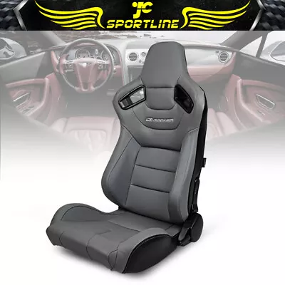 Universal Reclinable Racing Seat Left + Dual Slider Grey PU Carbon Leather • $209.85