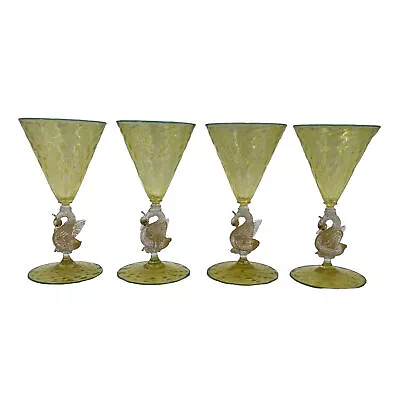 Salviati Venetian Murano Swan Wine Glasses Lot Of 4 • $445