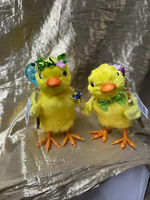 Pair Of Decorative Easter Chicks 23cm Tall Soft Fluffy • £15