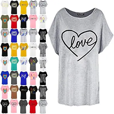 £4.99 • Buy Womens Ladies Heart Love Valentines Oversized Batwing Sleeve Baggy T-Shirt Top