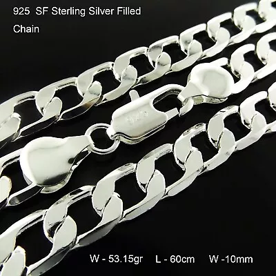 Necklace Real 925 Sterling Silver Filled Solid Men's Cuban Link 10mm Chain 60cm • $9.60