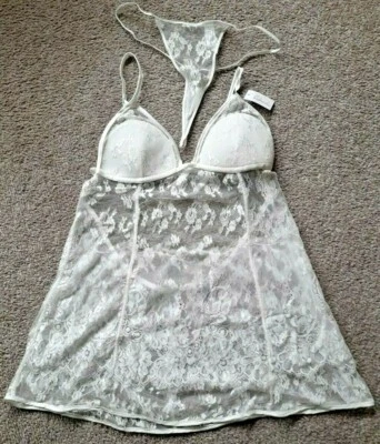 £4.99 • Buy Sale Sexy Cream Pretty Sheer Chiffon Negligee Set Various Sizes Available