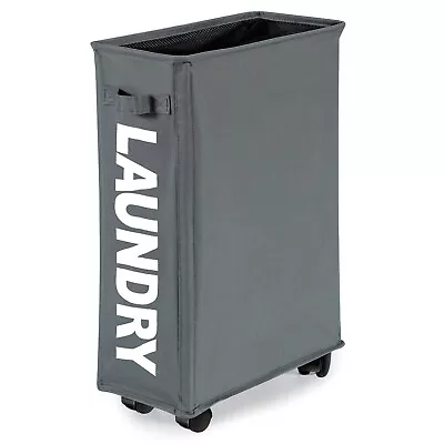 21  Slim Laundry Basket Hamper 10 Gallon Collapsible Waterproof Organizer Wheels • $19.95