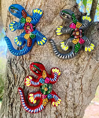 3 Ceramic Pottery Lizards Mexican Talavera Hanging Patio Wall Hang Gecko #41 • $19.99