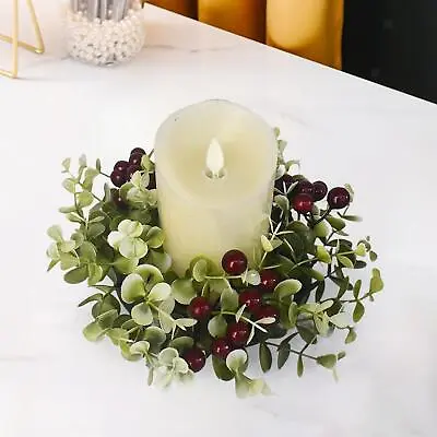 9.84inch Small Wreath Candle Rings Artificial Leaves Tabletop Centerpieces For • £7.16