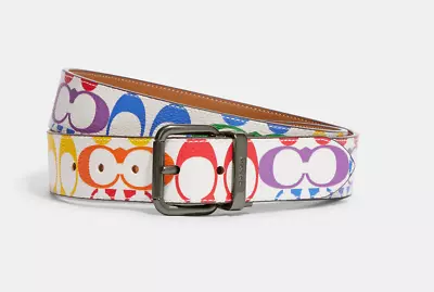 NWT Coach Roller Buckle Cut To Size Reversible Belt In Rainbow Signature Canvas • $168