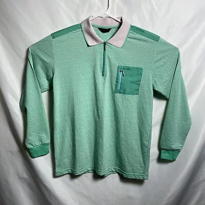 Von Dutch Quarter Zip Long Sleeve Men Shirt Green Stripes Front Pocket Size M • $29.99