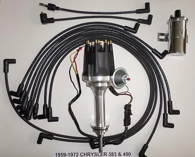 Small Cap MOPAR 1959-1972 383 400 BLACK HEI Distributor +Chrome Coil +Plug Wires • $228.75