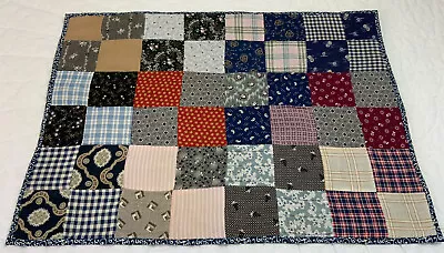 Antique Vintage Patchwork Quilt Table Topper Four Patch Early Calicos Blue • $22