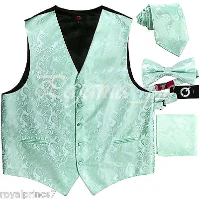 Aqua XS To 6XL Tuxedo Suit Dress Vest Waistcoat & Necktie And Bow Tie Hanky Set • $29.34