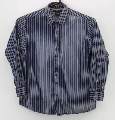 J Ferrar Mens Button Up LS Collared Modern Fit Shirt Size XL Multicolor Striped • $13.50